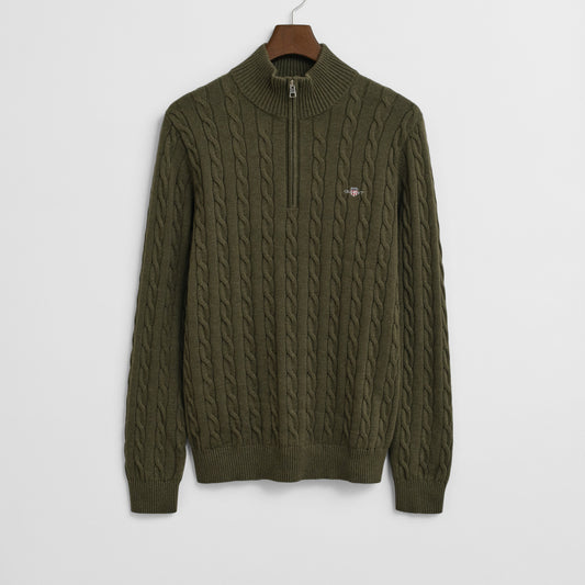 Gant 8050603 384 Khaki Green Mel Cotton Cable Half Zip