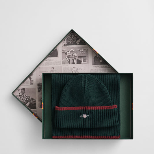 Gant 9910055 374 Tartan Green Hat & Scarf Set