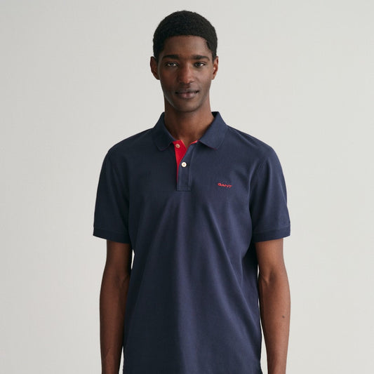 Gant 2062026 433 Evening Blue Reg Contrast Pique Short Sleeve Polo