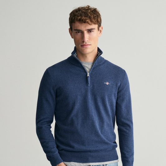 Gant 8030564 902 Dark Jeansblue Melange Cotton Half Zip