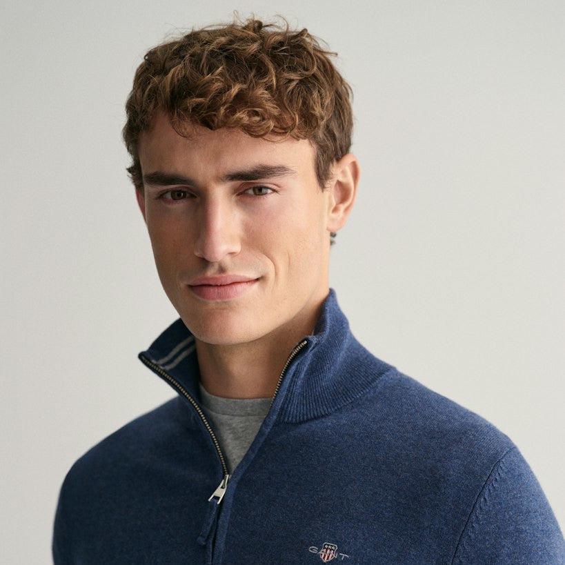 Gant 8030564 902 Dark Jeansblue Melange Cotton Half Zip