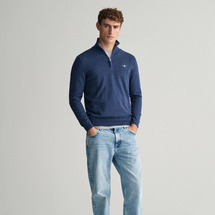 Gant 8030564 902 Dark Jeansblue Melange Cotton Half Zip