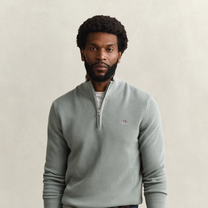 Gant 8030292 10 Micro Textured Cotton Ceramic Grey Half Zip