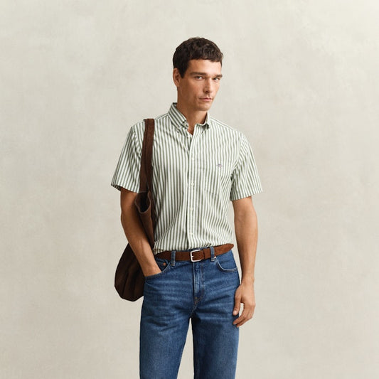 Gant 3260014 354 Reg Classic Poplin Stripe SS Herb Green Shirt
