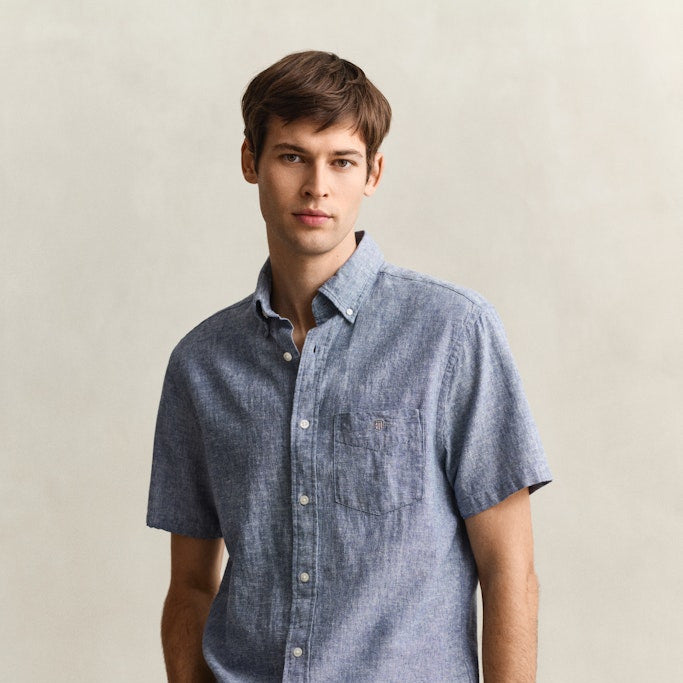 Gant 3250083 442 Reg Cotton Linen SS Vintage Blue Shirt