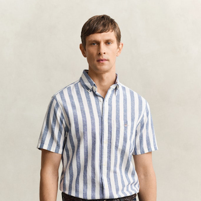 Gant 3260020 442 Reg Cotton Linen Stripe SS Vintage Blue Shirt