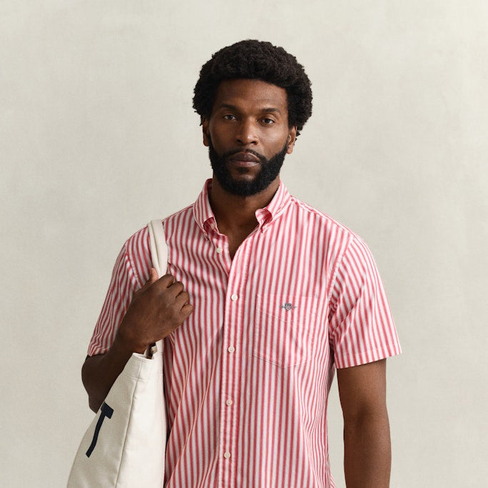 Gant 3260014 641 Reg Classic Poplin Stripe SS Rose Red Shirt