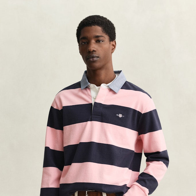 Gant 2004083 671 Reg Chambray Stripe Bubbelgum Pink Heavy Rugger