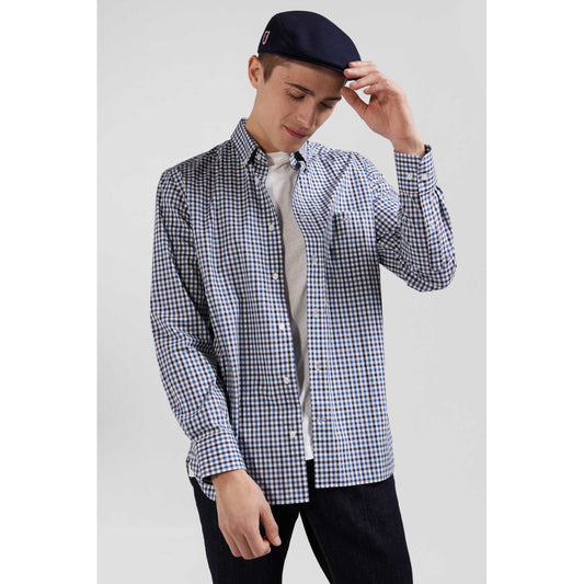 Eden Park Regular Navy Blue And White Checked Cotton Poplin Shirt