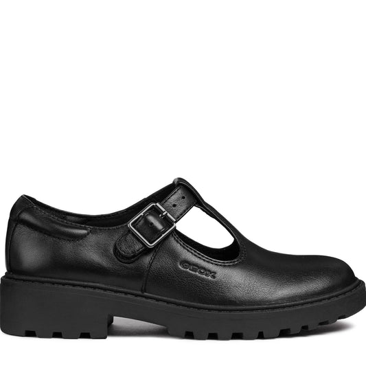 Geox Casey Black Leather School Shoes