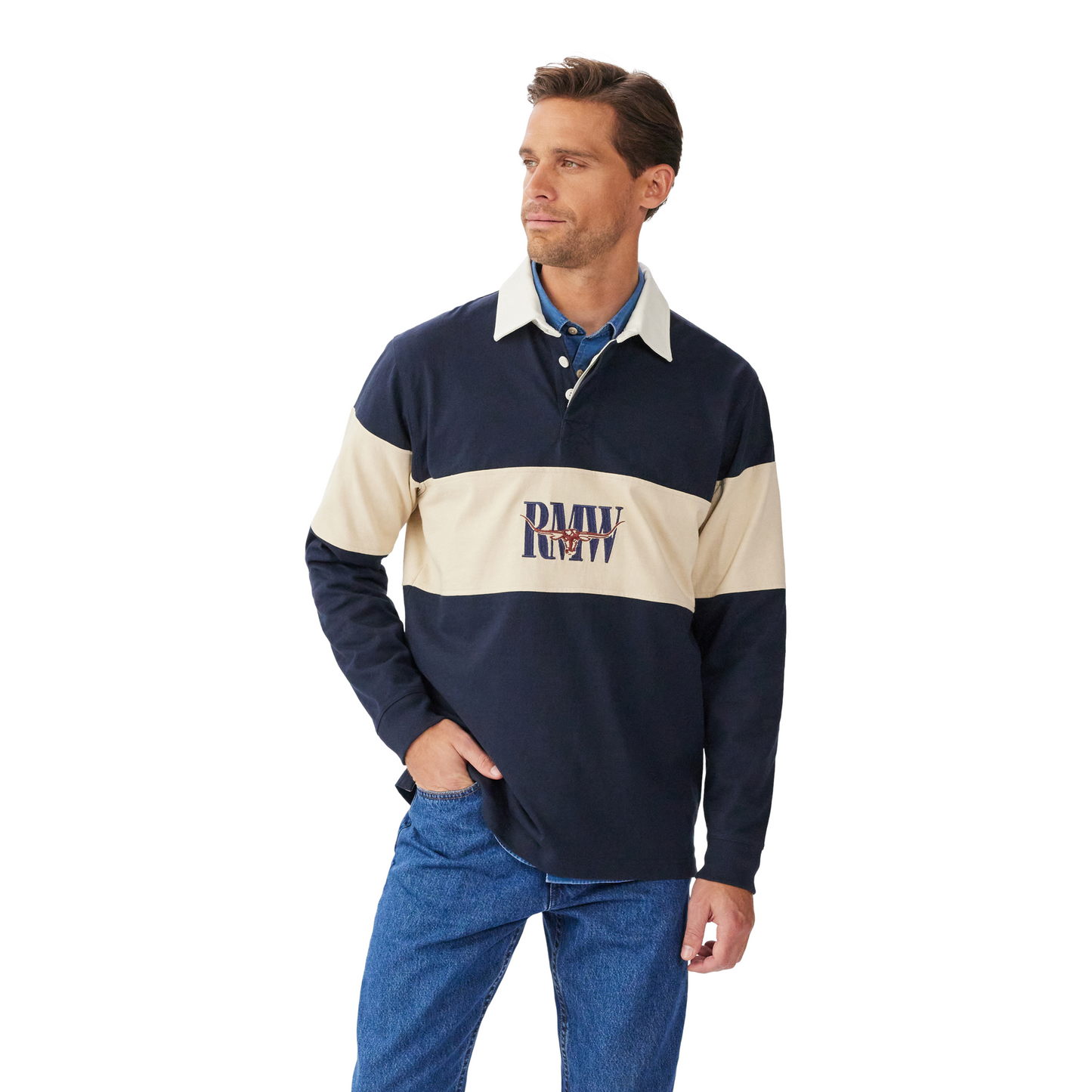 RM Williams Heritage Navy Sand Rugby Top