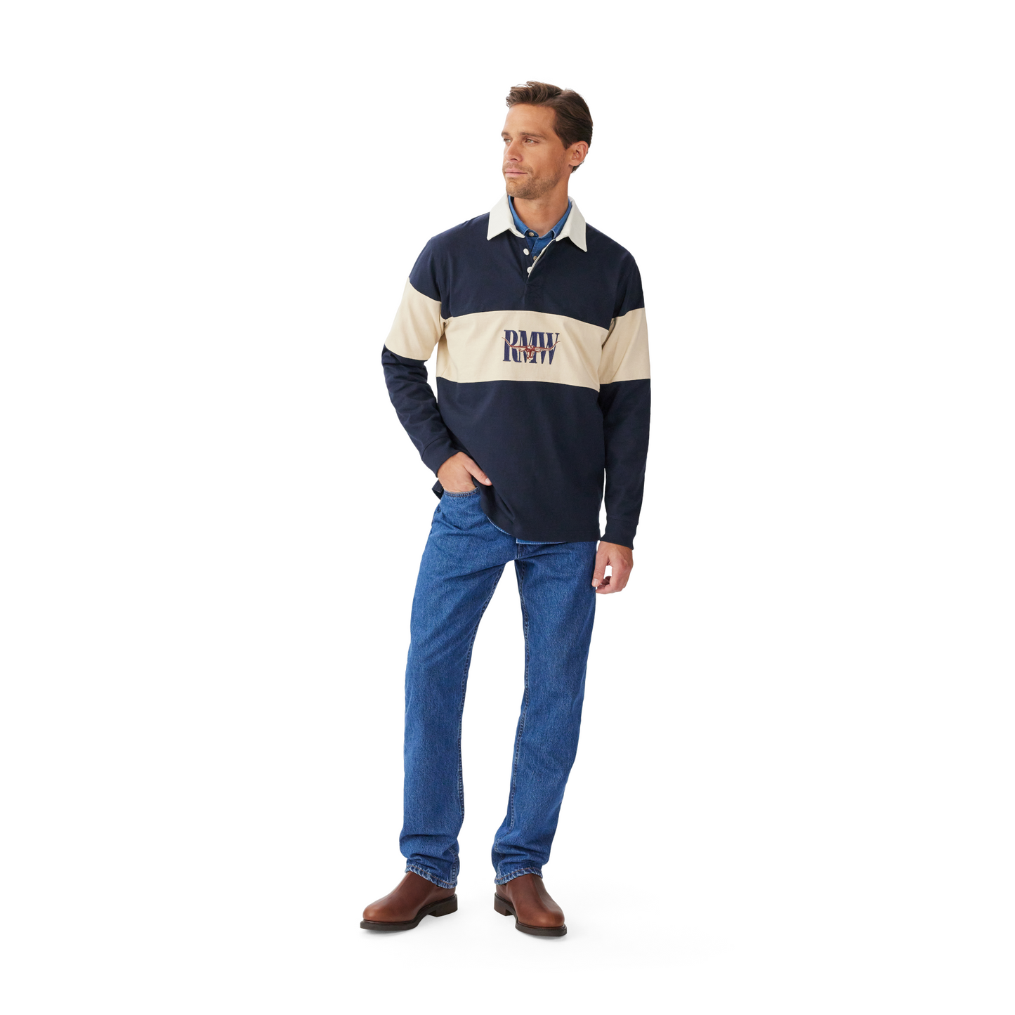 RM Williams Heritage Navy Sand Rugby Top