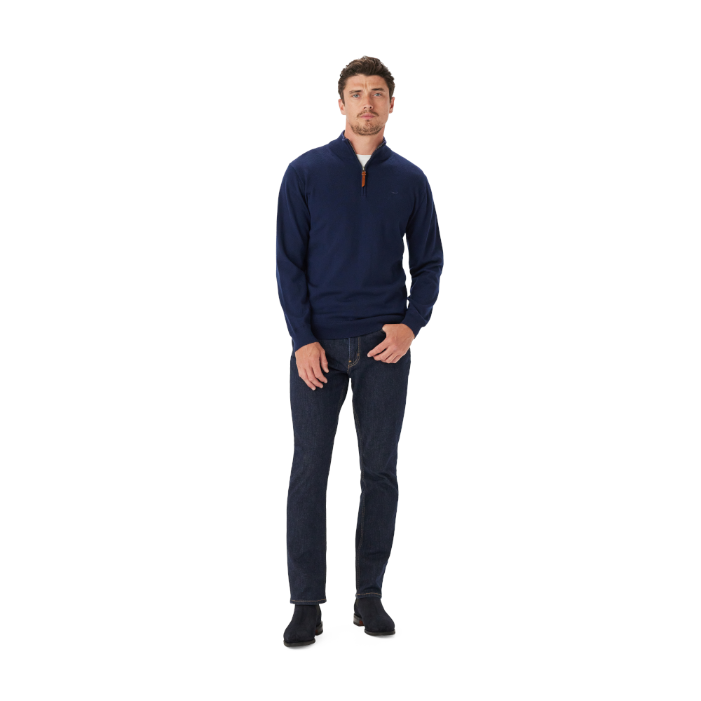 RM Williams Ernest Navy 1/4 Zip Merino Knit