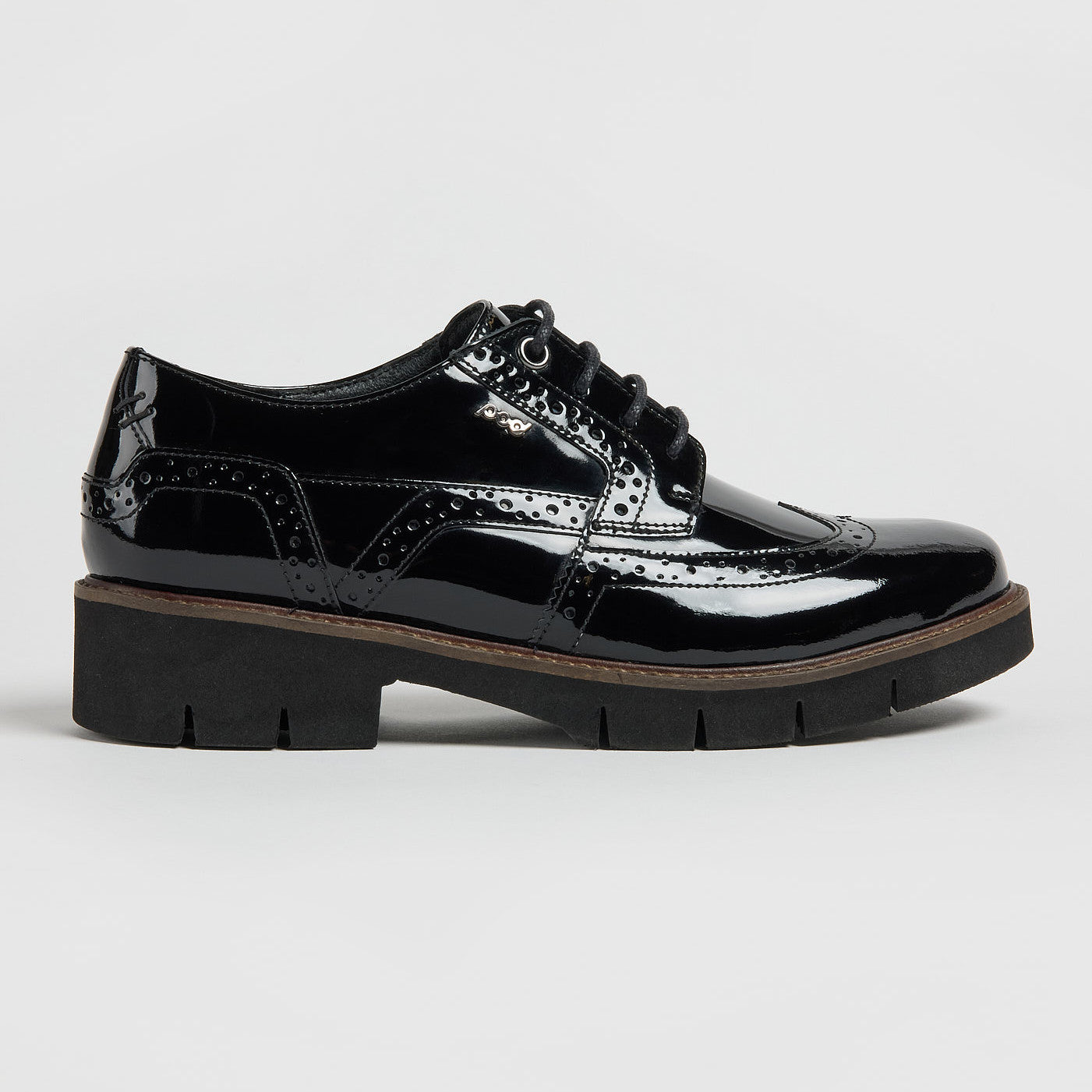 Pod Kacey Black Patent School Shoes
