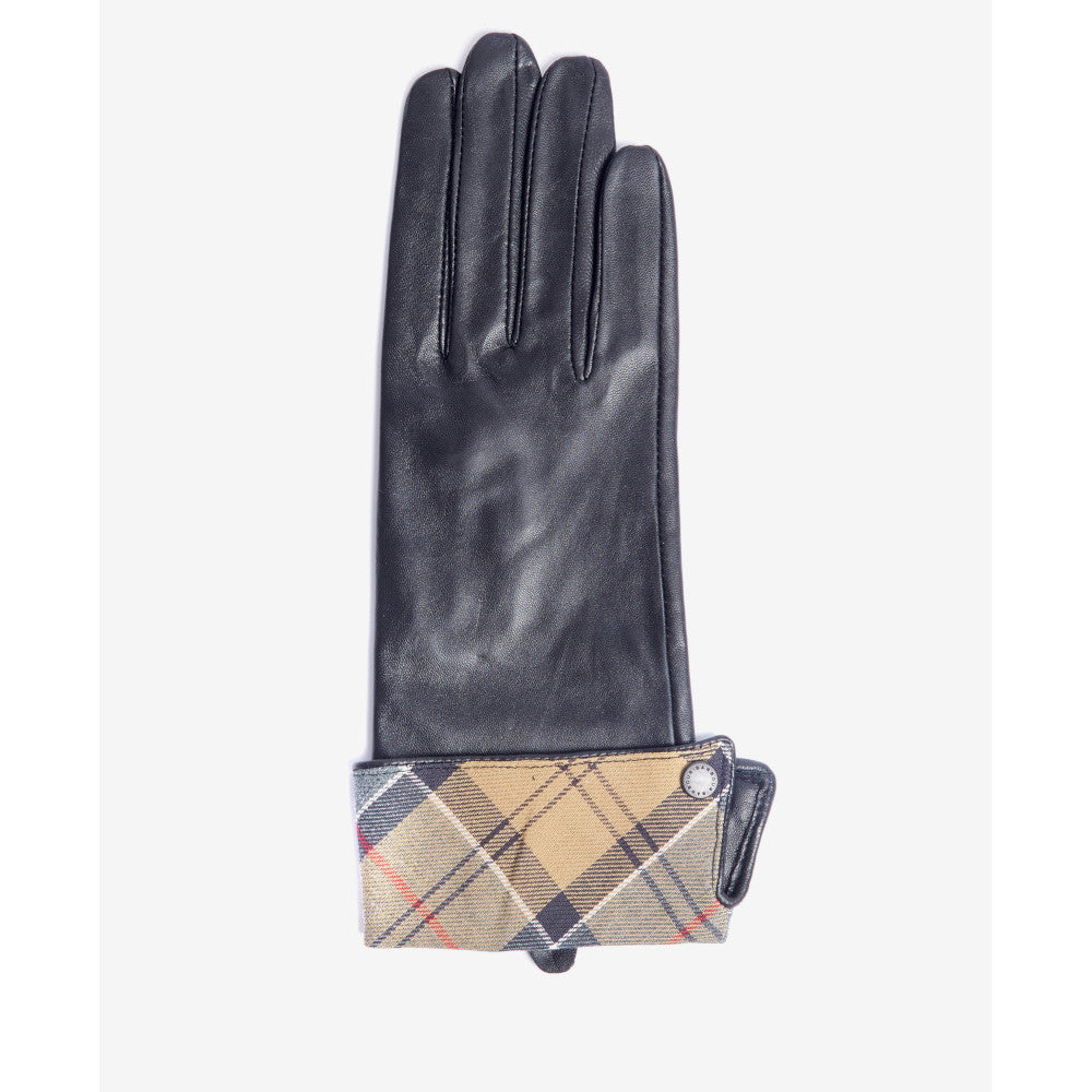 Barbour Lady Jane Black/Dress Tartan Leather Gloves