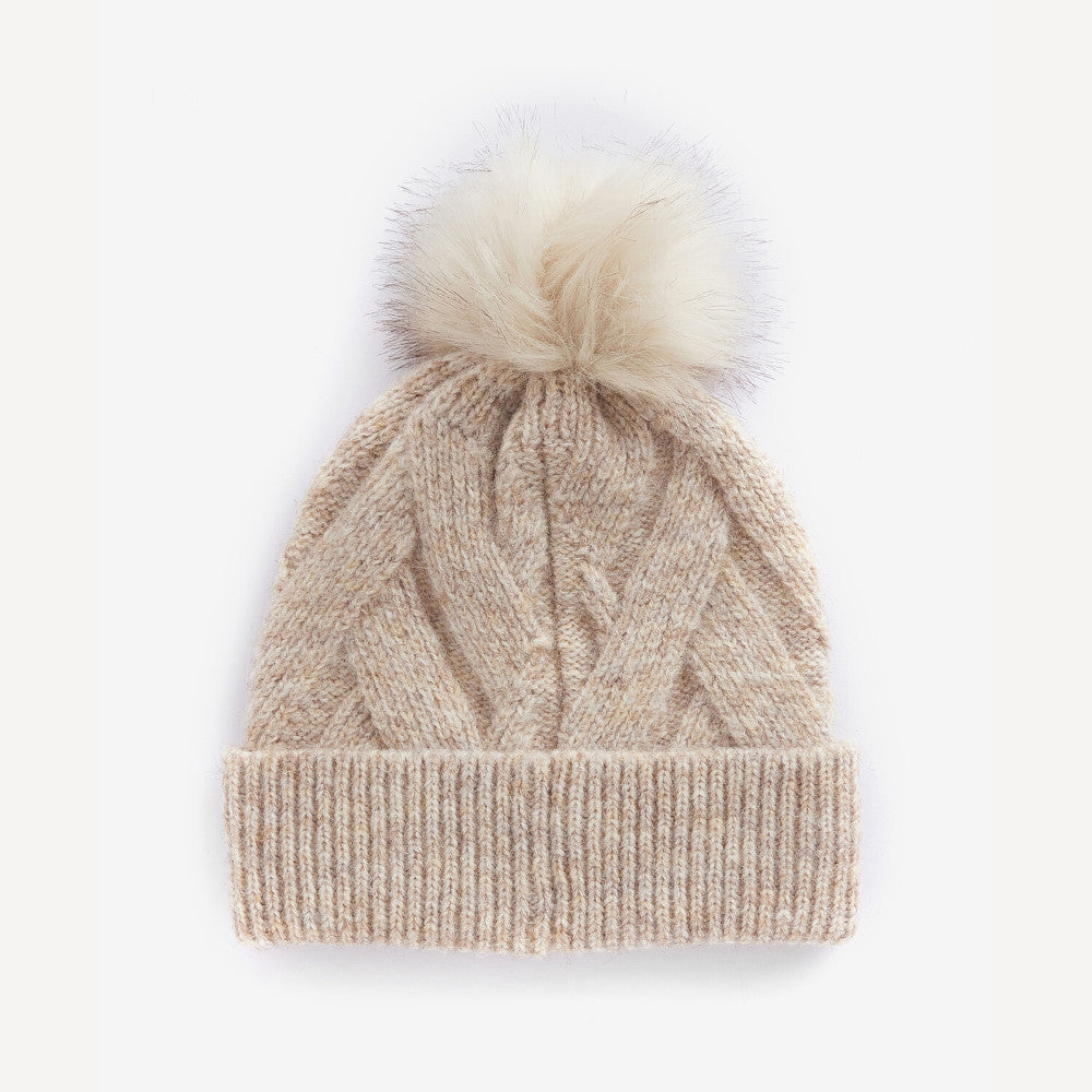 Barbour Dace Cable Knit Sand Beige Beanie & Scarf Set