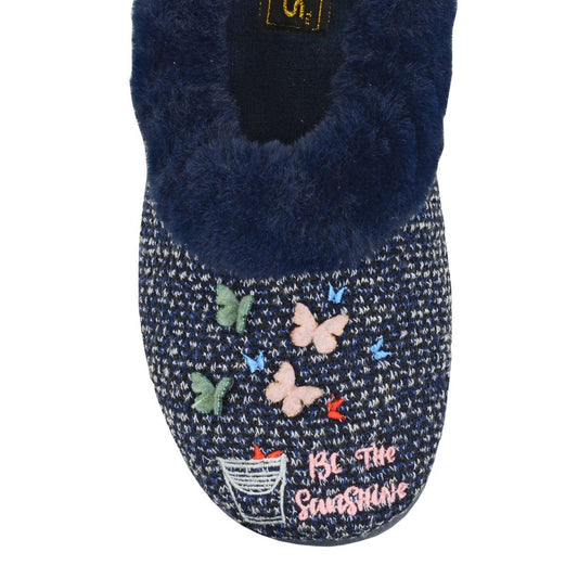 Wallace LS195C Navy Floral Slippers