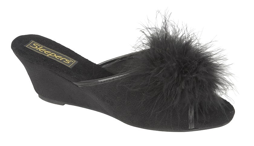 Wallace LS857A Black Fur Mule Slippers