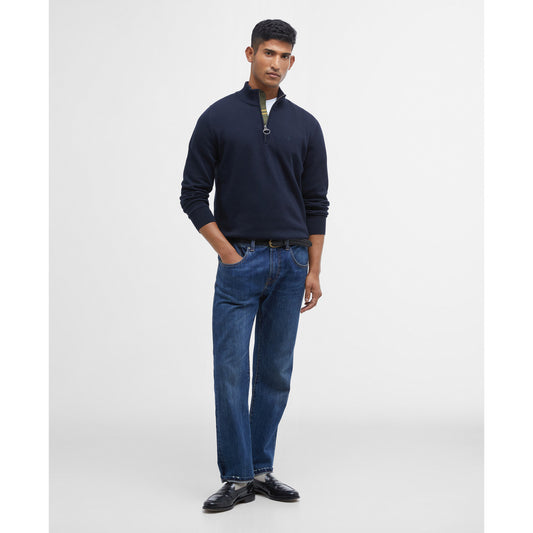 Barbour Navy Cotton Half Zip Knitted Jumper