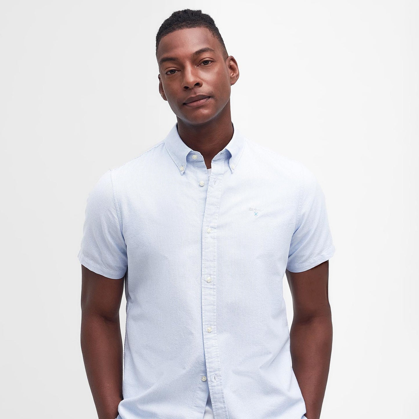 Barbour Stripe Sky Blue Short Sleeve Oxford Shirt
