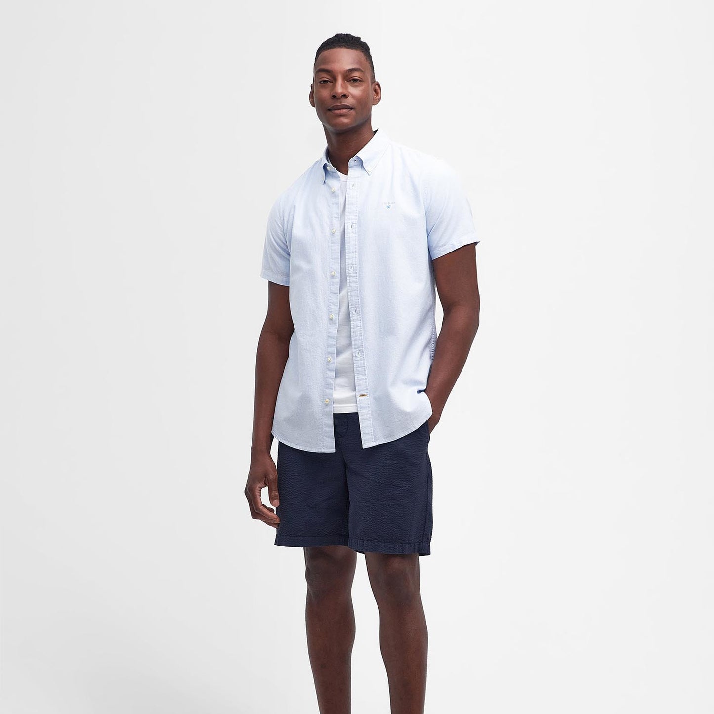 Barbour Stripe Sky Blue Short Sleeve Oxford Shirt