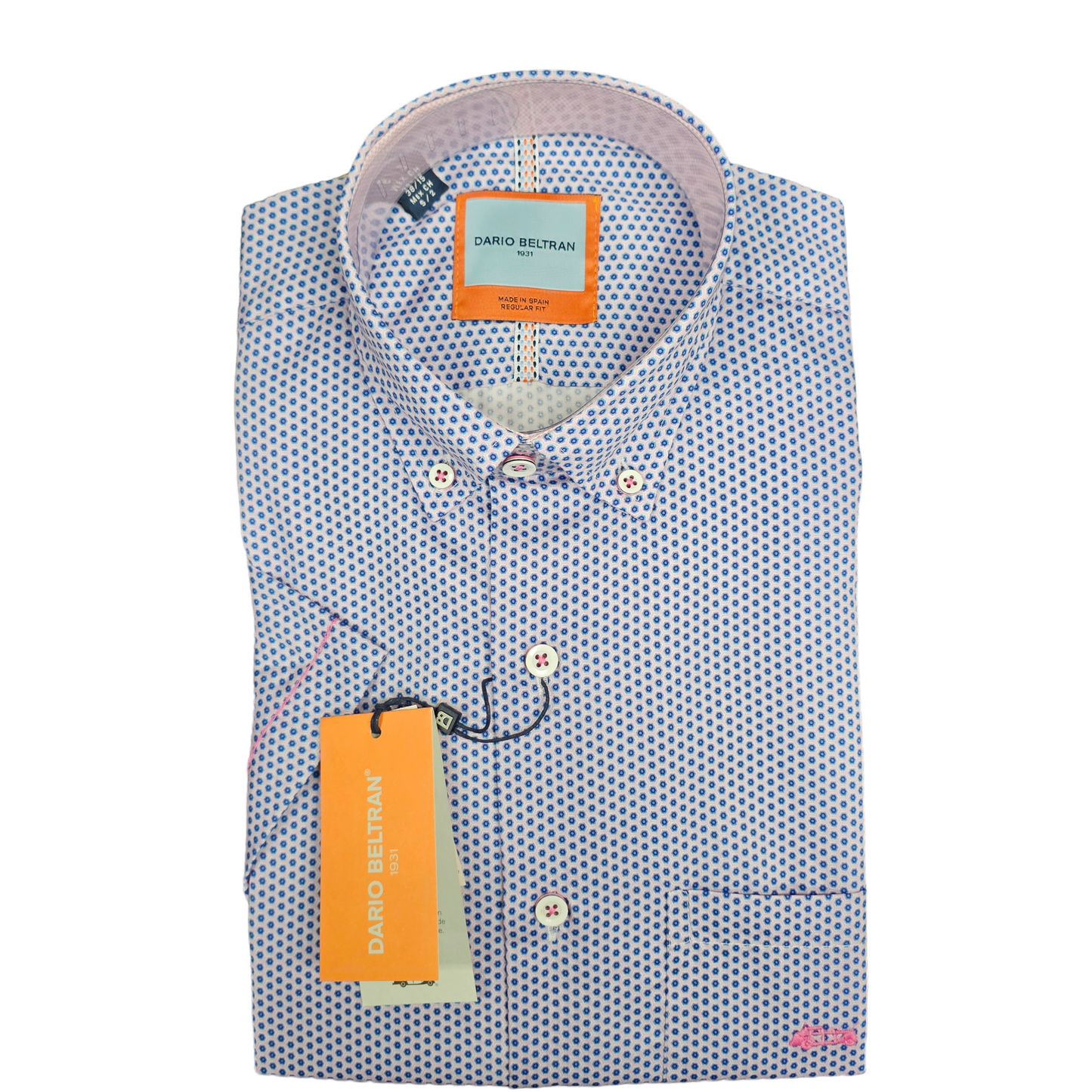 Dario Beltran Archez 331 Pink Blue Patterned Short Sleeve Shirt