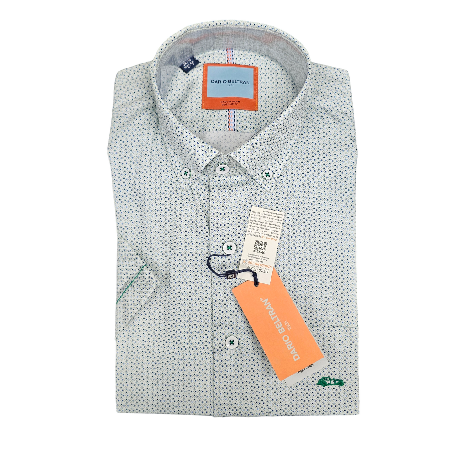 Dario Beltran Ardales 343 Green Blue Patterned Short Sleeve Shirt