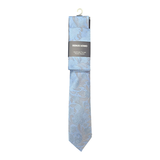 Remus Uomo TP6867 21 Sky Blue Tie & Pocket Square Set