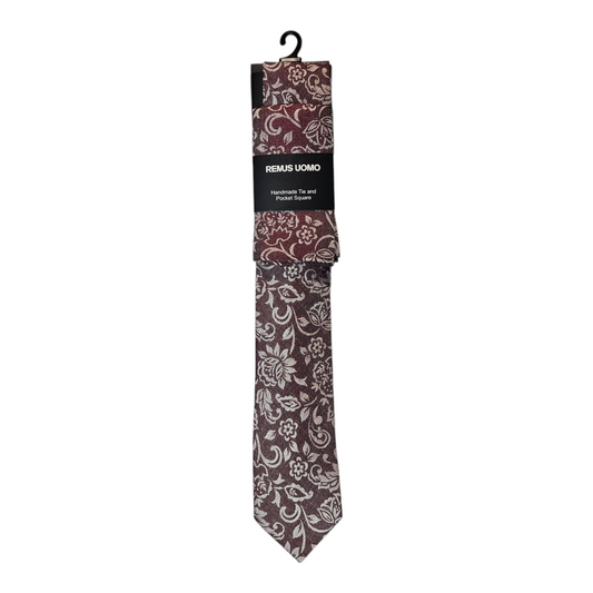 Remus Uomo TP6852 69 Burgundy Tie & Pocket Square Set