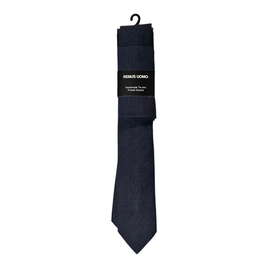 Remus Uomo TP6270 28 Hand Made Navy Tie & Pocket Square Set