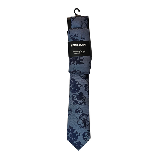 Remus Uomo Tp4888 25 Blue Tie & Pocket Square Set