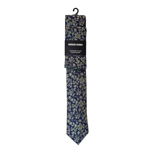 Remus Uomo TP4855 78 Navy Tie & Pocket Square Set