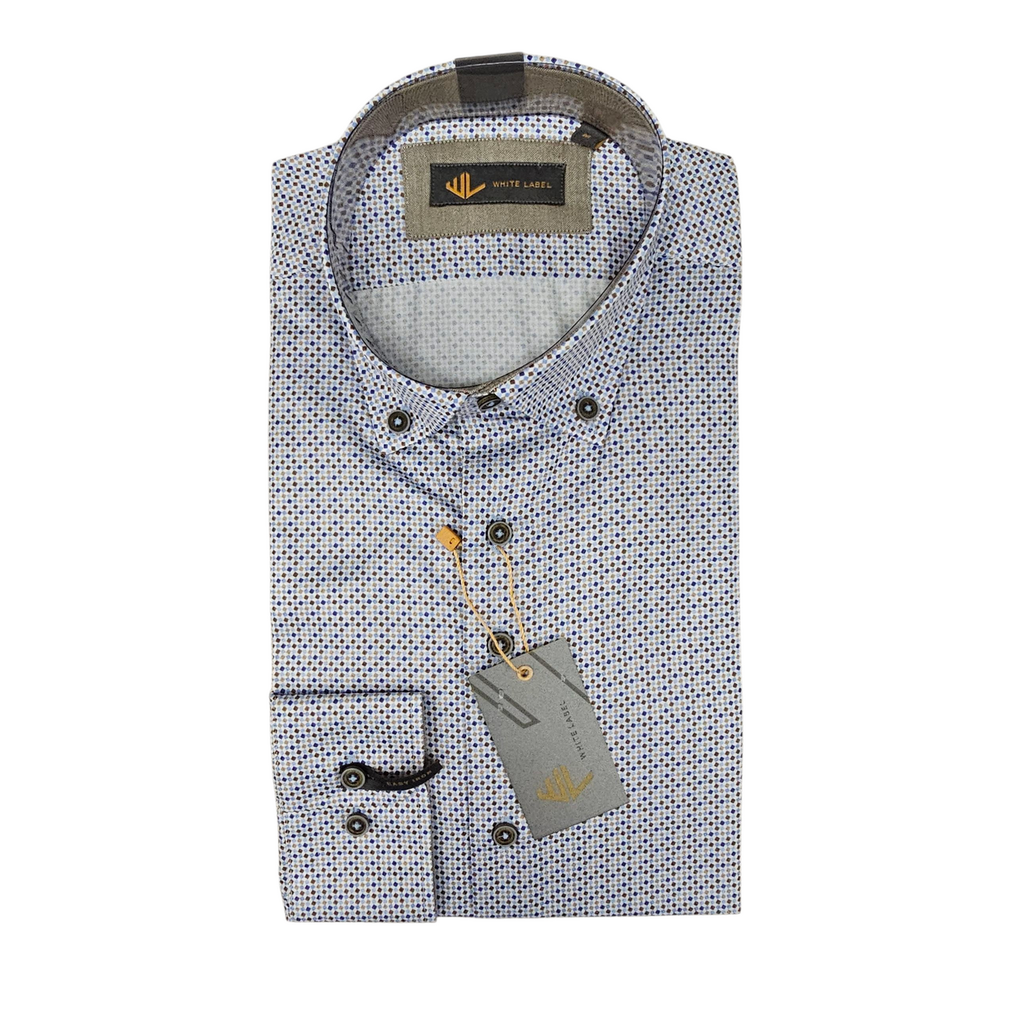 White Label 87129 Blue Beige Tapered Fit Shirt
