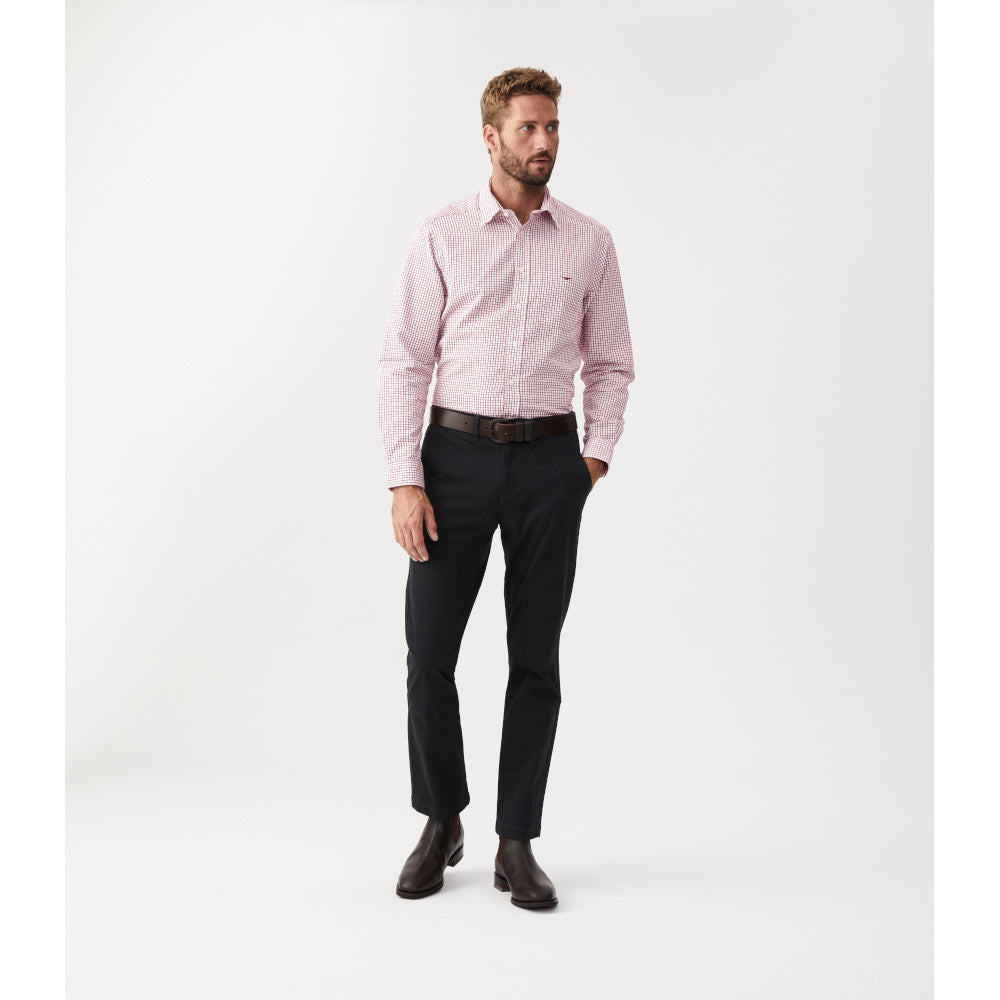 RM Williams Collins Burgundy White Shirt