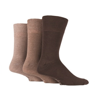 Gentle Grip 3 Pack Brown Plain Socks