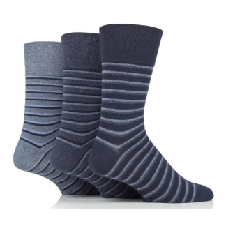 Gentle Grip 3 Pack Stripe Navy/Denim Socks