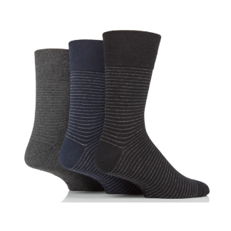 Gentle Grip 3 Pack Stripe Black/Navy/Charcoal Socks