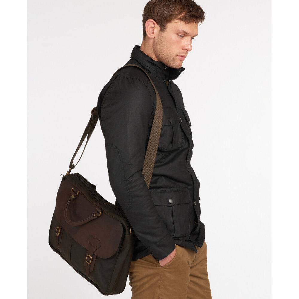 Barbour Olive Wax Briefcase