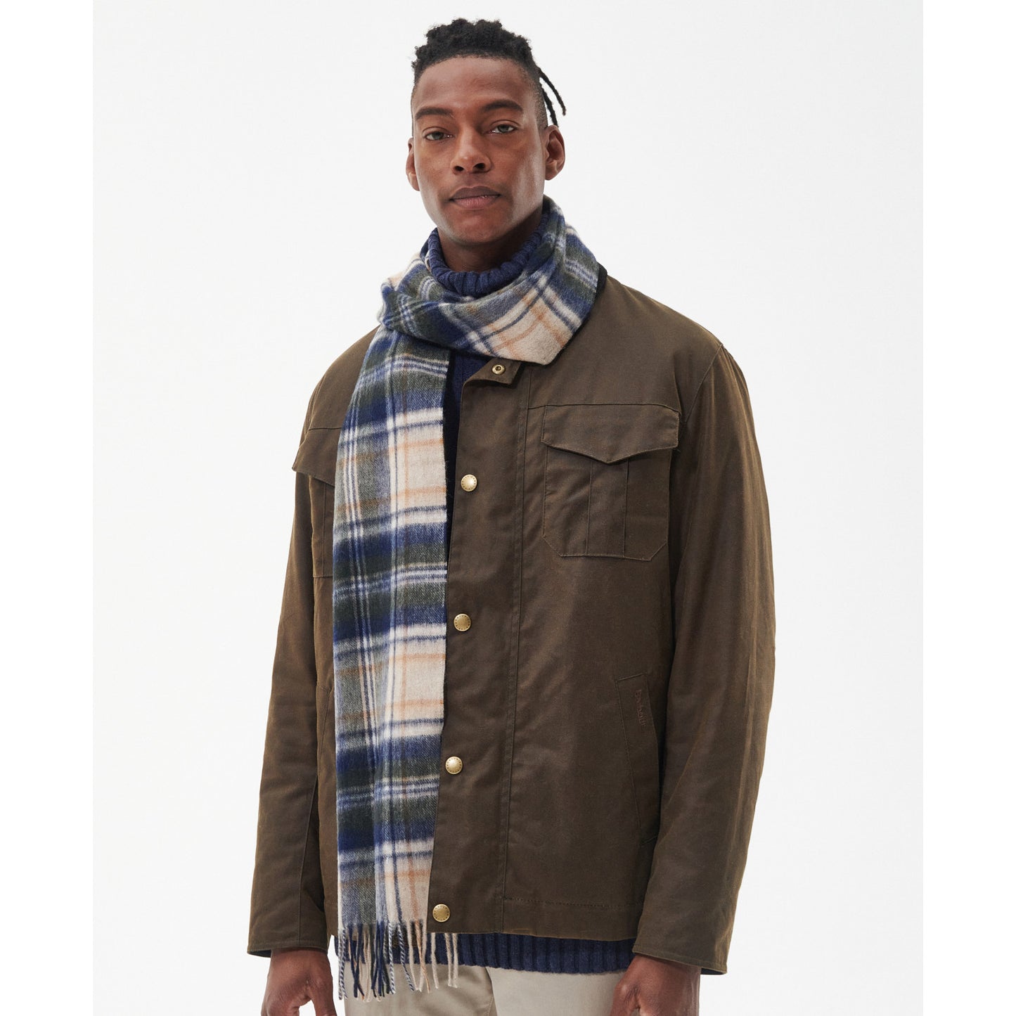 Barbour New Check Sand Beige Plaid Scarf