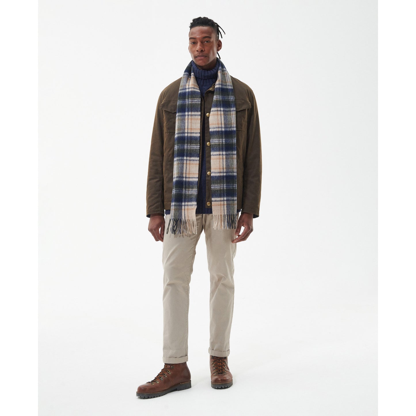 Barbour New Check Sand Beige Plaid Scarf