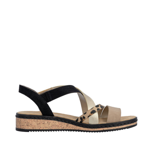 Rieker V3663-92 Shell Beige Black Sandals