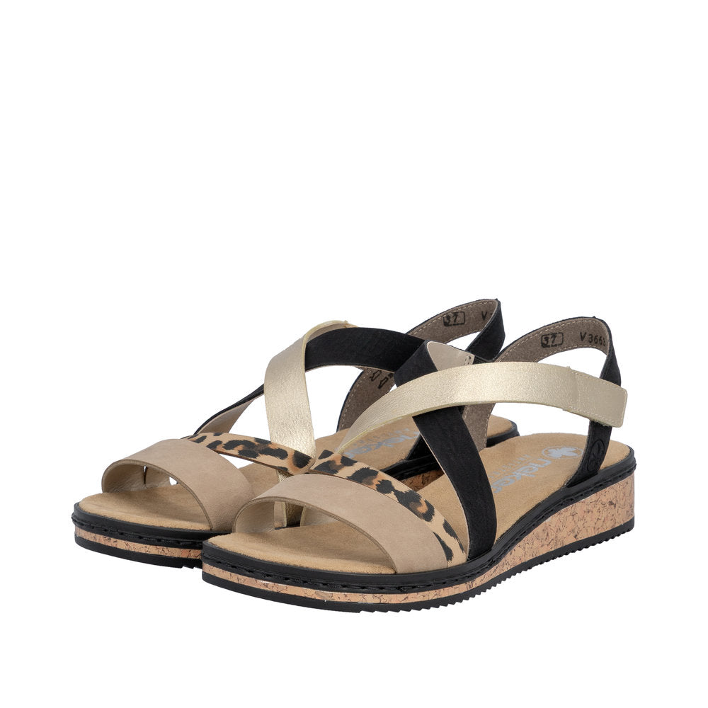 Rieker V3663-92 Shell Beige Black Sandals