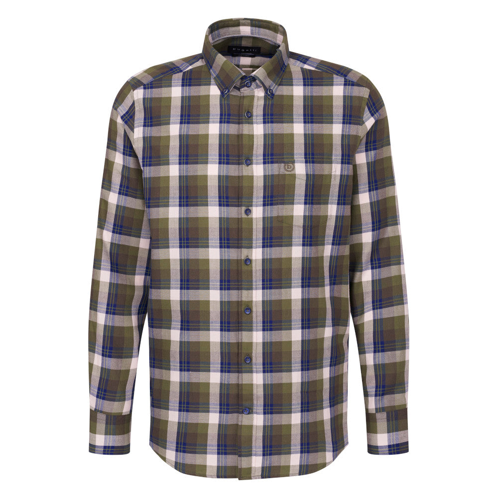 Bugatti 9350 68700B 180 Olive Long Sleeve Casual Shirt
