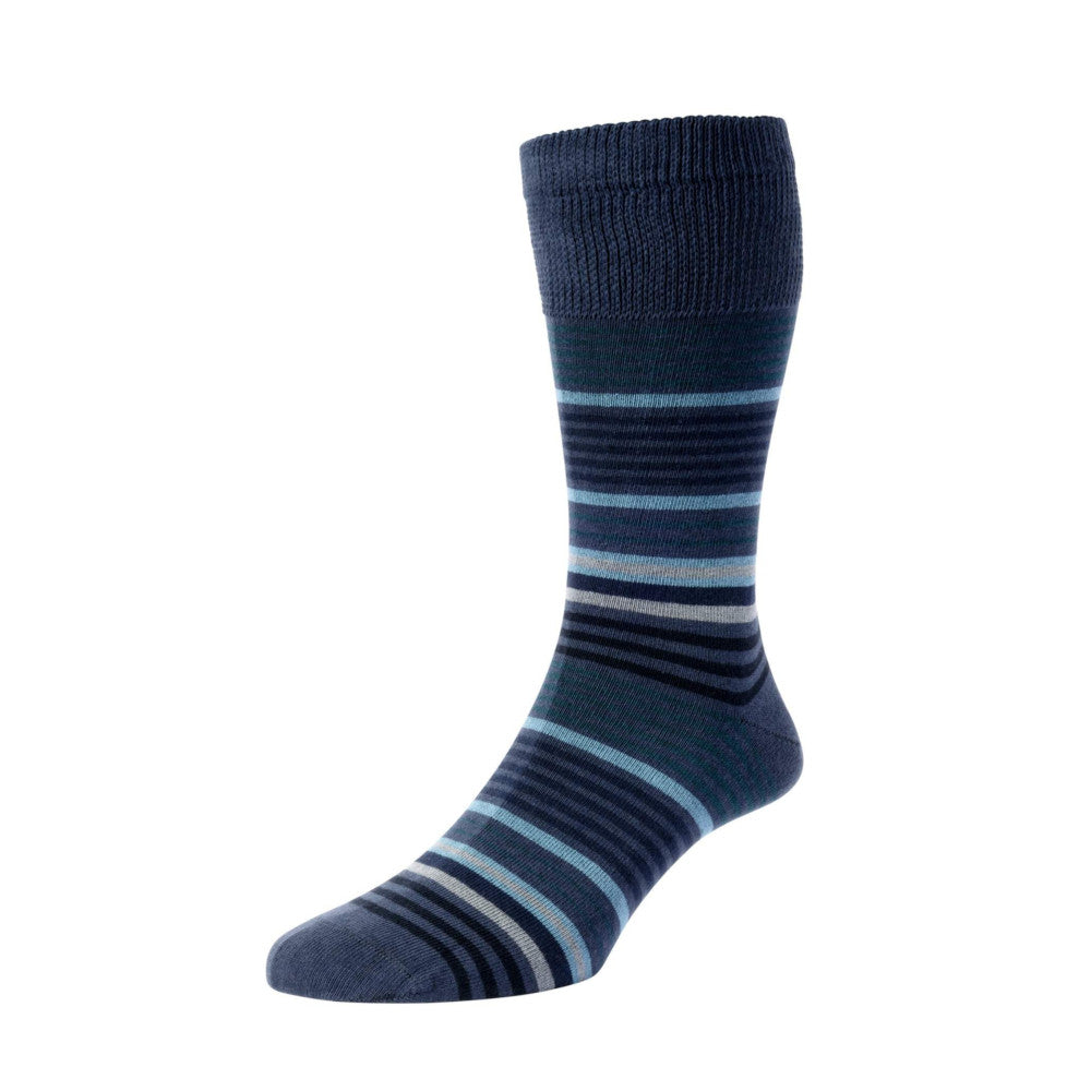 HJ Hall HJ648 Slate Blue Graduated Stripe Comfort Sock
