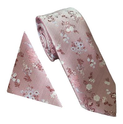 Wallace Wide Floral Pink Tie & Hankerchief Set