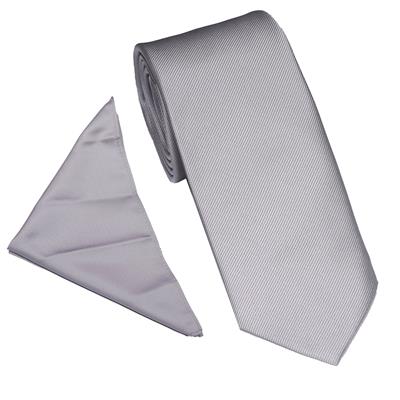 Wallace Twill Silver Tie & Hankerchief Set