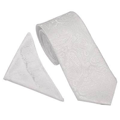 Wallace Wedding Paisley White Tie & Hankerchief Set