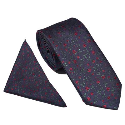 Wallace Tiny Floral Navy Red Tie & Hankerchief Set