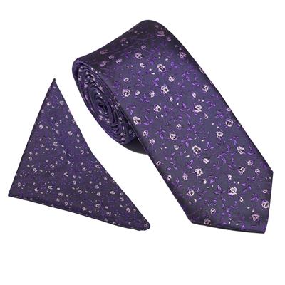 Wallace Tiny Floral Navy / Lilac Tie & Hankerchief Set