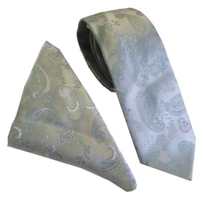 Wallace Strong Paisley Mint Tie & Hankerchief Set